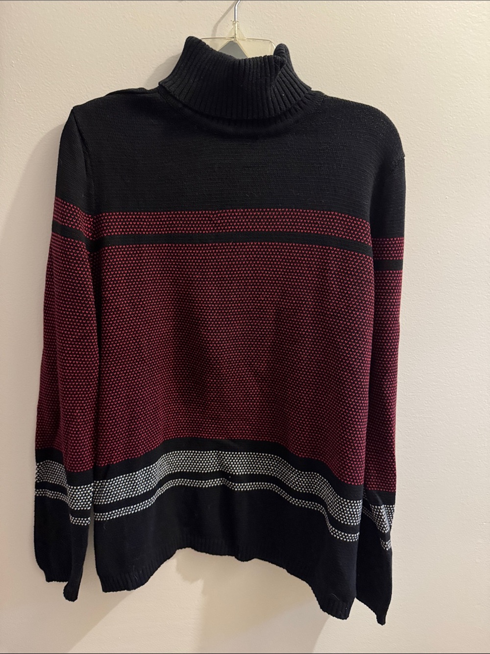 Karen Scott Black and Burgundy Turtleneck Sweater